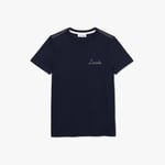 Lacoste Womenss Crewneck Embroidered Lettering Cotton T-Shirt in Blue material_cotton - Size 10 UK