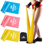 Romon Theraband Set of 3, 2 m Long Fitness Bands with 3 Resistance Levels, Exercise Band with Storage Bag for Fitness, Pilates, Yoga, Physiotherapy, Terraband for Men & Women