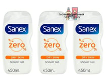 3 X Sanex Zero DRY SKIN Shower Gel 450ml