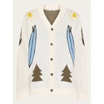 KnowledgeCotton Apparel Jacquard Trees Yes Please V-Neck CottonKnit Cardigan Egret