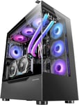 MC-ULT, Boîtier Gaming Custom XXL E-ATX, Double Vitre Tempérée 90° Sans Cadre + Porte Latérale, Refroidissement Liquide Complet, Tour PC avec Design à Double Chambre Verticale, Noir