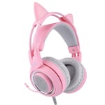 Tongdejing Gaming Headset with Detachable Cat Ears, Pink Adjustable Head Mounted Stereo Headphones w/Mic and 3.5mm Pug for G951s One Computer Laptop