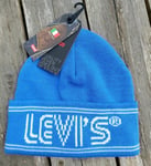 Genuine LEVI'S Aqua Blue Solid BEANIE Hat White Logo Tags UNISEX