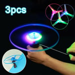 3 st LED-belysning Flygande Disc Propeller Helikopter Leksaker Dra String Flygande Fat UFO Snurrande Topp Leksak Barn Utomhus Kul Spel