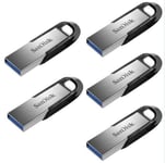 5pcs SanDisk Ultra Flair 128 Go Clé USB 3.0 dotée d'un corps épuré en métal 150 Mo/s - Noire