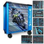 Servante d'atelier Kraft Muller KM-7-7-581-RACING-BLUE, 246 Outils inclus,  clé Dynamo - 7 tiroirs, 1 porte côté, sur roulettes