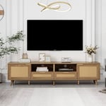 200cm MDF TV-bänk - 2 dörrar och 2 fack - lantlig stil - natur