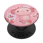 Cute Kawaii Axolotl Cat Aesthetic Pink Cloud PopSockets Adhesive PopGrip