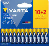 VARTA Lot de 12 Piles alcalines AAA Longlife Power - 1,5 V - Idéales pour Jouets, Souris sans Fil, Lampes de Poche - Emballage sans Plastique - Fabriqué en Allemagne