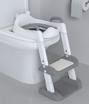 Reducteur Toilette Enfant, Réducteur WC avec Marches, Rehausseur Toilette Enfant avec PU-Coussin, Hauteur Réglable et Pliable, Antidérapante Adaptateur Toilette Enfant(Blanc, Gris)