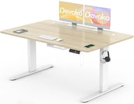 Devoko Bureau Assis Debout Électrique 140×80cm, Bureau Électrique avec Chargeur USB, Organiseur de Câbles et 3 Positions Mémorisables, Bureau Réglable en Hauteur (140×80cm,Beige)