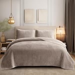 SHALALA – Parure de lit en velours à rayures pour très grand lit, couette en velours léger, couvre-lit et couvre-lit en daim avec dos en microfibre brossée douce pour toutes les saisons (marron chaud,