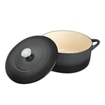 Denby - Halo Black Cast Iron Casserole Dish - Dutch Oven, Oven Safe Pot, Enamelled - 26cm, 5.4L Capacity - Round