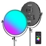 NEEWER Lampe Vidéo à Panneau Rond LED RGB 45,7cm avec Contrôle par App, 65W 6000 Lux/0,5m 2500K-8500K RGBCW éclairage de Studio de Photographie/18 Scènes/V Alimenté par Batterie pour Tournage, GR18C