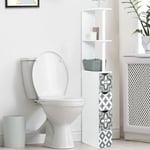 Meuble WC étagère bois WILLY 3 portes blanc et motif carreaux de ciment gris