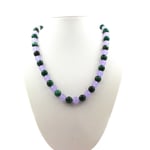 Collier perles Mica vert de Tanzanie + Calcédoine lavande 8 mm Chaine Collier f