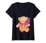 Womens Sweet Teddy bear for Your Girlfriend Valentine's Day V-Neck T-Shirt