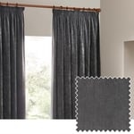 Yard Heavy Chenille Velvet Pencil Pleat Curtains - 2 Panels - Width x Drop - 229 x 229cm (90 x 90) - Charcoal