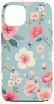 iPhone 13 Pastel Pink White Flowers Light Blue Background Pattern Case