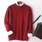 CWENROU Men'S Sweater Winter,Fashion Winter Warm Men'S Sweater Round Neck Thick Sweater Loose Oversized Knitted Cashmere Sweater Elegant Wine Red Leisure Outdoor Games Christmas Comfort,Xxl