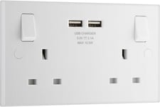 BG Electrical Double Switched 13 A Fast Charging Power Socket with 2 USB Ports