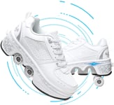 Patins À roulettes Roues Réglables Déformation Chaussures À roulettes Double Usage Walking Skates Chaussures De Sport De Plein Air pour Adultes Interrupteur De Sécurité,Argent,33