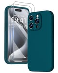 GOODVISH 3 in 1 Case for iPhone 15 Pro Case, [2X HD Screen Protector][Upgraded Camera Protection]Shockproof Liquid Silicone Soft Microfiber Lining Smooth Protective Phone Case Cover 6.1", Forest Green