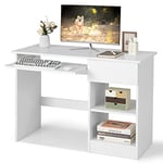 GIANTEX Bureau pour ordinateur, bureau PC avec étagère porte clavier, tiroir profond et étagère réglable, table de bureau multifonction pour bureau, blanc