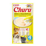 INABA Churu - Friandises pour Chats en Purée au Poulet au Fromage & bœuf - Délicieux Snacks pour Félins - Texture Lisse et Onctueuse - Nourriture pour Chats - 4 Tubes x 14g