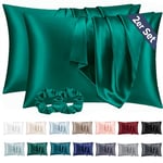 Vielit 2 Pack Satin Pillowcase for Hair and Skin,Soft as Silk Pillowcases for Hair and Skin,Easier Care than Silk Pillow Case Dark Green Pillowcases for 40x60cm Pillow Envelope & 2 Scrunchies