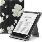 Étui Universel Pour 6"" 6.8"" 7"" Kindle Ereaders Fire Tablettekindle/Kobo/Voyaga/Lenovo/Sony Kindle Ebook Ereader Tablette, Coque En Pu Avec Support Réglable Et Dragonne, Noir + Magnolia Blanche