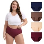 INNERSY Culotte Grande Taille Slip Femme Coton Post Accouchement Shorty Taille Haute Lot de 4 (48-50,Bleu Foncé/Rouge/Beige/Marron)