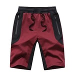 Tansozer Short Sport Homme Coton Short Court Homme Ete Running Jogging Stretch Short Fitness Tennis Homme avec Poche Rouge S