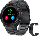 Montre Connectée Militaire Pour Homme Avec Appels Téléphoniques, Montre De Fitness Pour Homme En Plein Air, Montre Tactique, Moniteur De Fréquence Cardiaque, Acier Inoxydable Noir, Bracelet