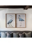 One.World Blue Heron Birds Wood Framed Print, Set of 2, 100 x 70cm, Natural/Multi