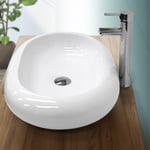 Ecd Germany - Lavabo Vasque à Poser Bassin Évier Lave-Mains Salle de Bain en Céramique - 630 x 420 x 120 mm - Ovale - Blanc - Design Moderne pour