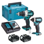 Makita 18V DHP489Z Combi Drill & DTD153Z Impact Driver 2 x 5.0Ah Battery Charger