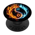 PopSockets Symbole Ying Yang Feu brûlant Eau Yoga Yin Yang PopSockets PopGrip - Support et Grip pour Smartphone/Tablette avec un Top Interchangeable