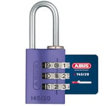 ABUS Combination Lock 145/20 Purple - Luggage Lock, Locker Lock and Much More. - Aluminium Padlock - Individually Adjustable Combination Code - ABUS Security Level 3