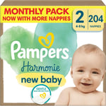 Pampers Harmonie Nappies Size 2, 204 Nappies, 4Kg-8Kg, Gentle Skin 