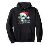 Cute Baby Alligator in Santa Hat with Christmas Lights Pullover Hoodie