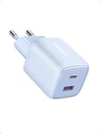 UGREEN Nexode 35W GaN Chargeur USB C Rapide avec Double Prise Compatible avec iPhone 16 Plus Pro Max 15 14 13 12 11 Pixel 8 7a 6a Galaxy S24 Ultra A15 A05s iPad Air Mini MacBook (Bleu)