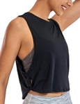 CRZ YOGA Pima Cotton Summer Gym Sleeveless Vest Tops for Women Light Elastic Running Crop Top Loose Crew Neck Yoga Shirt Black 12