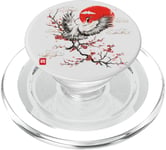 Grue japonaise Kanji à couronne rouge, cerisier Sakura PopSockets PopGrip pour MagSafe