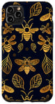 Coque pour iPhone 11 Pro Max Coque de téléphone motif géométrique bleu avec abeilles sur noir