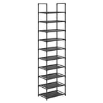 SONGMICS Étagère à Chaussures, 10 Niveaux, Rangement de Chaussures, étroit, 28 x 45 x 173 cm, Structure en métal, étagères en Tissu Non tissé, pour Couloir, Chambre à Coucher, Noir LSH010B02