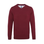 Asquith Mens Cotton Blend V-neck Sweater - tröja - Burgundy - S