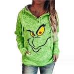 Dam Hoodie Sweatshirt med Grinchen-knapp för jul- och julfest 3XL