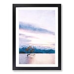 Big Box Art Lone Tree in New Zealand Painting Framed Wall Art Picture Print Ready to Hang, Black A2 (62 x 45 cm)