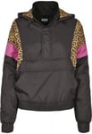 Urban Classics Svart anorak med leopardmönster dam (Svart/leopard/rosa,L)